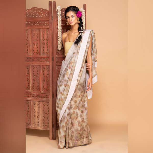 greyish pink zari saree